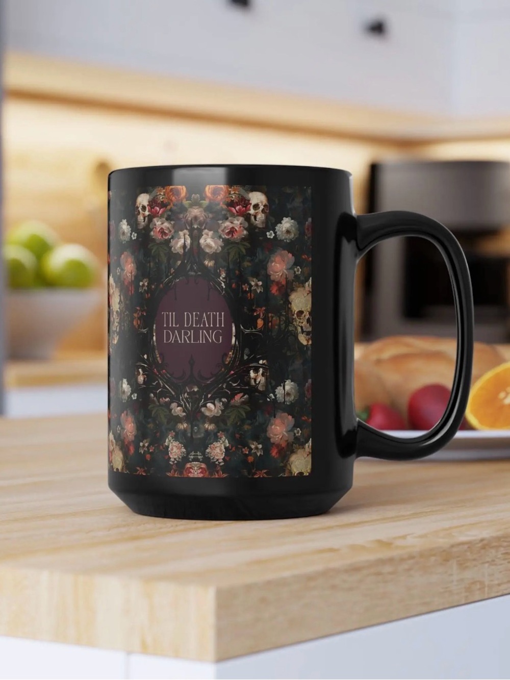 Til Death Darling Premium Ceramic Coffee Tea Mug - Gothic Floral Dark Romance